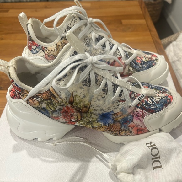 Dior D Connect Zodiac Printed White Multicolor Lace Up Flat Trainer Sneaker 40 - Picture 6 of 9